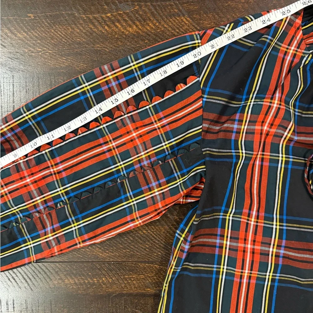 J.Crew Stewart Tartan Plaid Tie Neck Ruffle Blouse Top XS